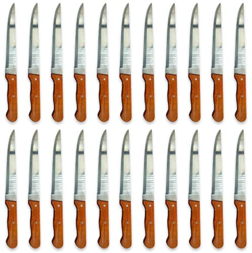 Acan Tradineur Lot de 24 couteaux de table, lame en acier inoxydable de 18 cm et manche en bois, couverts classiques, cuisine, passent au lave-vaisselle, 29 cm