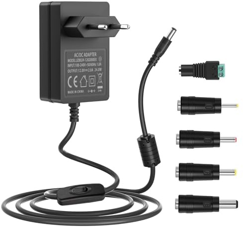 12V DC Netzteil, 12V 2A 1A Netzadapter Wandladegerät mit 5 Steckern | für Yamaha-Keyboard, LED-Streifenlicht, CCTV-Sicherheitskamera, externe Festplatte, DVR NVR, Monitor, GPS, Webcam, Router