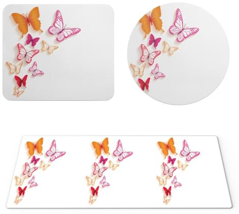 EHOMERY Tapis de Souris Personnalisable Tapis Souris Gaming XXL Papillon Tapis de Souris Gaming Tapis Souris Bureau - 3 Pack [30x80 cm, 20x24 cm and Dia 20 cm]
