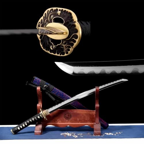 78cm handgefertigte Wakizashi,Musterstahl klinge mit handgebranntem Wellenmuster,Handschutz aus reinem Kupfer und Scheide aus Massivholz,echte Katana für Requisiten,Rollenspiele,Spielen,Geschenk,Kendo