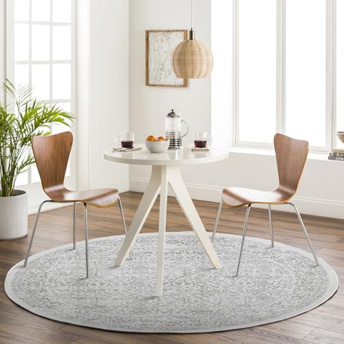 Livabliss Palermo Vintage Rug - Area Rugs for Living Room 160 cm, Bedroom - Scandi Neutral Rugs, Traditional Patterned Boho Style, Natural Easy Care Pile - Large Rug, Ivory and Grey