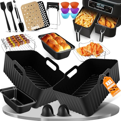 Accessoires Air Fryer pour Ninja Dual AF400EU & AF300EU & Tower T17088-20PCS Airfryer Accessoires Inclus Moule Silicone Air Fryer, Grille de Cuisson, Papier Sulfurisé, Moules à Gâteau, etc