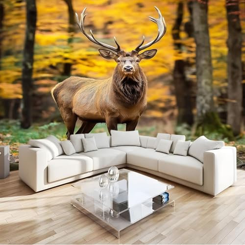 Fototapete 3D Effekt Tiere Hirsche Wald Tapete Fototapeten Vlies Tapeten 350x256 cm Vliestapete Wandtapete Moderne Wand Schlafzimmer Wohnzimmer Wand tapete