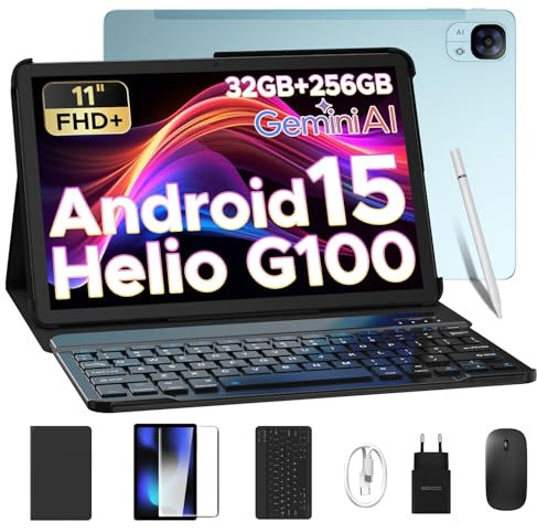 DOOGEE Tab E3 Android 15 AI Tablet mit Tastatur, Helio G100, 32GB + 256GB (2TB TF) Tablet 11 Zoll FHD+ 8800mAh Tablets mit SIM Card Slot, 4G LTE + 5G WiFi 7.5mm Ultradünn Tablets mit Stift,Maus,Hülle