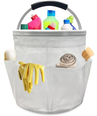 Qivine 17L Cleaning Caddy with Handle, Cleaning Supply Caddy Foldable Cleaning Caddy Cleaning Products Organizers Portable Cleaning Bucket Organiser for Storing Towels (Clear)