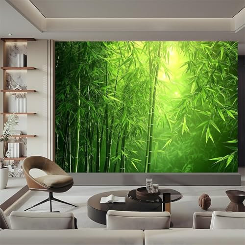 Fotomurales Decorativos Bambú Papel Pintado 350x256 cm 3D Mural Bosque de Bambú Murales Póster Pared No Tejido Dormitorio Salón Paredes Decoración Fotomural Panorámico q6013