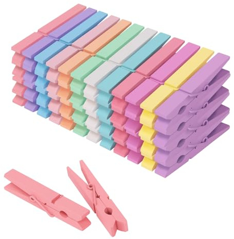 Colored Clothes pins 12 Color, Colorful ClothesPins Wooden Clips for Photos Pictures Decorative Crafts, Decoration clothespins Clothing Hanging clothespins 2.9inch 50PCS (Rainbow Colors)