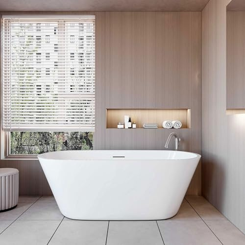 AICA Bañera exenta de acrílico ovalada - 1700x800x580mm - color blanco - incluye manguera + desagüe