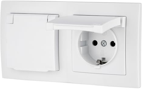 Enchufe doble empotrado IP44, terminal enchufable, todo en uno, serie ET-1, color blanco