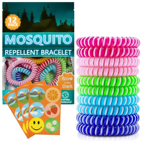 12 Pieces Mosquito Repellent Bracelet, 18 Pieces Mosquito Repellent Stickers, Insect Repellent Bracelet All-Natural Deet-Free Suitable for Outdoor Camping, Travel Essentials