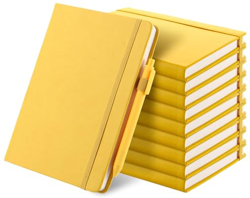 APACALI 10 Stück Notizbuch A5 Liniert Hardcover, 200 Seiten (100 Blätter) Notizbücher Set, Journal Buch mit 10 Gelstifte, Notizblock Set für Büro, Schule, für Kinder und Erwachsene, Din A5, Gelb