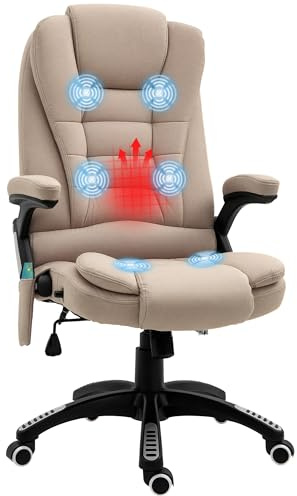 Vinsetto Silla de Oficina con Masaje Vibratorio de 6 Puntos Silla de Escritorio Giratoria con Función Basculante con Calefacción Altura Ajustable Respaldo Reclinable y Mando a Distancia Caqui