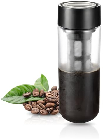 Ideal Swan Cafetera fría de 650 ml portátil con filtro de malla fina, botella de té fría multiusos para café y jugo, cafetera helada para exteriores, viajes, hogar