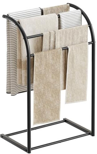 YATINEY Free Standing Towel Rack, 4-Tier Blanket Rack for Bathroom, Pool Towel Stand Display and Drying Rack, Modern Towel Blanket Storage Organizer, Black CJ07BK