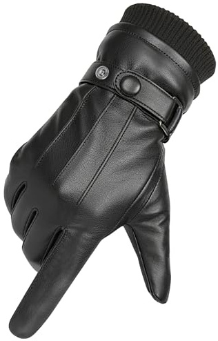 Winter Handschuhe Herren - Warme Touchscreen Fäustlinge mit Anti-Rutsch & Winddicht - Aus Softem Faux Leder mit Warme Vlies für Kälteschutz - Ideal für Outdoor, Fahren, Camping, Sport