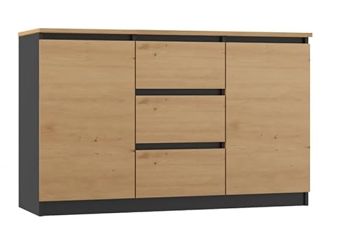 CDF Kommode Anthrazit Artisan 2 Türen 3 Schubladen Komode & Sideboards Schubladenkommode Sideboard 75 cm Hoch Wohnzimmer Komodenschrank 40x120x75 für Schlafzimmer Arbeitszimmer Flur Schubladenschrank