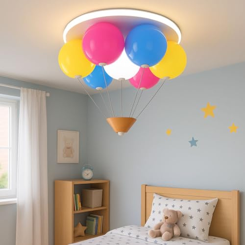 Deckenlampe Kinderzimmer Ballon, Dimmbar mit Fernbedienung, 18W, 1800lm, Farbtemperatur Einstellbar 3000–6500K, Nachtlicht & Timer, Memory-Funktion, LED Deckenleuchte mit für Jungen & Mädchen