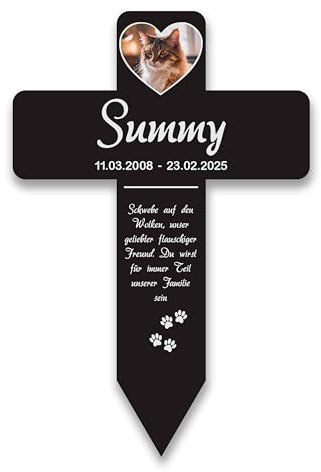 LAUBLUST Personalisiertes Acryl-Grabkreuz als Grabschmuck für Hund, Katze & andere Haustiere mit Name | 2 Größen - Grabstecker Kreuz mit Gravur als Tiergrab-Deko & Grabkreuz mit Wunschtext