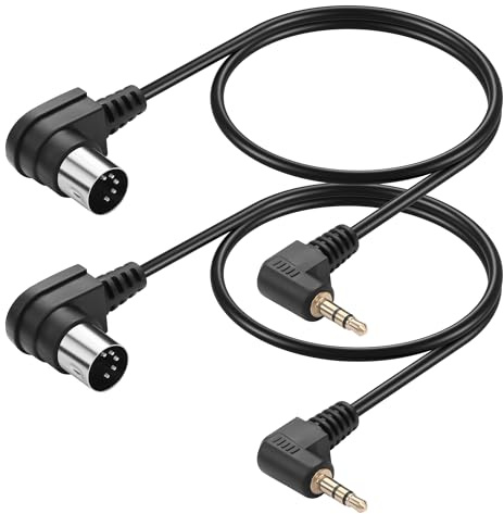 CERRXIAN 2PCS 5 Pin DIN to 3.5mm Cable,90 Degree MIDI Din 5 Pin Male to 90 Degree 3.5mm 1/8'' Male TRS Stereo Jack Audio Cable for Speaker, Amplifier,Mixe, MIDI Keyboard-0.5M/1.6FT