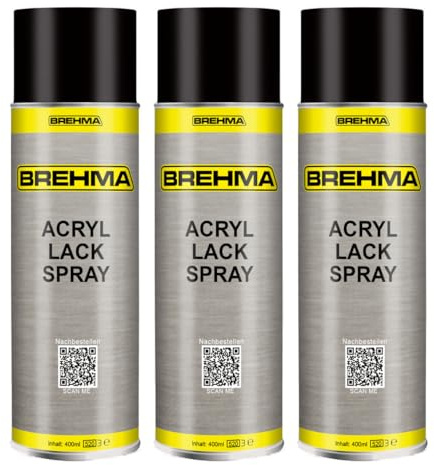 BREHMA 3x Acryl Lackspray Ral 9005 Schwarz matt Lack Farbe Sprühfarbe 400ml