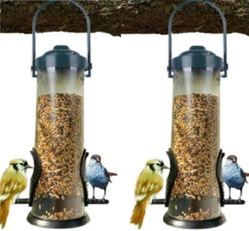 Futterspender Für Vögel | 2 Stück Vogelfutterhaus Aufhängen | Vogel Futterstationen Zum Aufhängen | Wetterfestes Dach Für Vögel | Futtersäule Transparentrohr Vogelfutterhaus Für Garten Terrasse