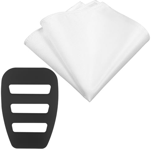 Grevosea Men's Polyester Pocket Squares with Holder, 11.81'' White Handkerchiefs for Suits Weddings Business White