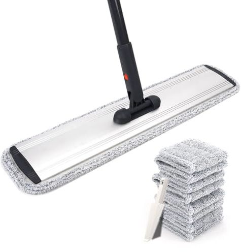 24inch Flat Mop for Cleaning Floors Heavy Duty Microfiber Wet Mop Deep Cleaning for Hardwood, Tile & Laminate, Includes 4 Reusable Washable Pads and Adjustable Long Handle