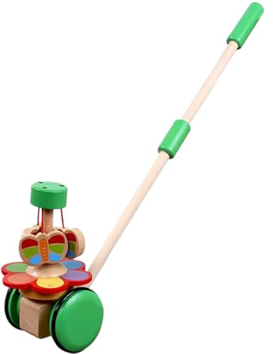 Giocattolo da spingere, Giocattolo da spingere, Girello sicuro in legno con farfalla rotante, Bambino colorato, Camminata educativa per bambini