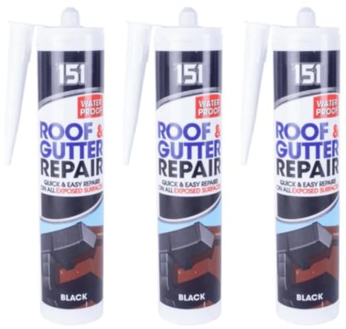 151 Black Waterproof Roof & Gutter Repair Sealant, Silicone Paste, 280ml Cartridges, Weather-Resistant, Quick Drying, Strong Adhesion, Pack of 3