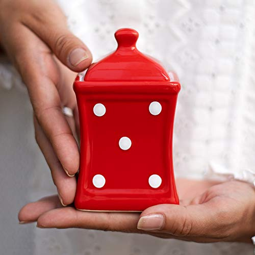 City to Cottage® - Keramik Behälter Küche 150 ml | Rot und Weiß | Polka Dots | Handgemacht | Behälter mit Deckel | Keksdose Keramik
