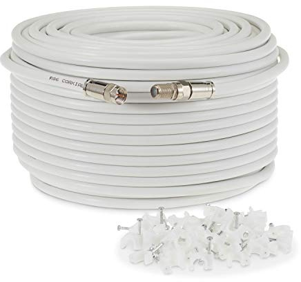 SSL RG6 Satellite Coaxial Cable Extension 50 Meter White Fully Assembled RG6 Satellite Coax TV Lead Kit with Premium Fitted Compression F Connectors for Sky Q HD, Freesat and Virgin Media