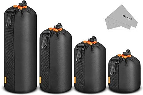 Neewer Tasca Custodia Cilindrica per Obiettivo 4pz in 4 Misure Borsa Densa Protettiva con Cordoncino, Interno Arancione per Obiettivi di Reflex Digitali