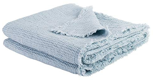 Honeybee-Plaid – weiche Decke aus Leinen – einfarbig gewebtes Plaid mit Fransen aus Naturmaterialien – 170x230 cm – 515 water – von ’zoeppritz since 1828’