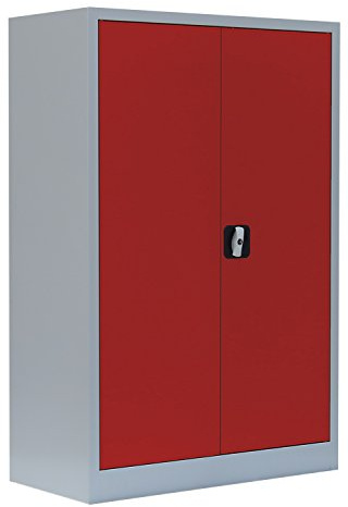 Flügeltürenschrank komplett montiert 120x92x42cm Metallschrank abschließbar Lagerschrank Aktenschrank 2 Fachböden 530324 grau/rot