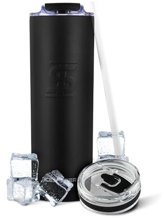 Ice Shaker Insulated Stainless Steel Tumbler | 20 oz, Black | 24+ Hours Cold & 6+ Hours Hot | Removable Straw and Drink Spout | Odor-Free Tumbler Cup Water, Coffee, Tea, Smoothies, Cocktails