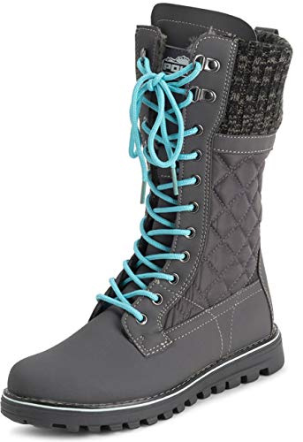 Polar Mujer Piel Sintética Calentar Térmica Impermeable Al Aire Libre Para Caminar Nieve Invierno Suela De Goma Calf Botas - Gris/Azul - UK6/EU39 - YC0607