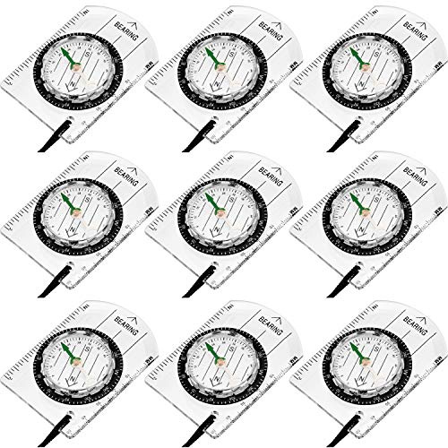 BBTO 9 Pieces Orienteering Compass Hiking Backpacking Camping Compass Map Reading Outdoor Waterproof Tool for Scout Kids Women