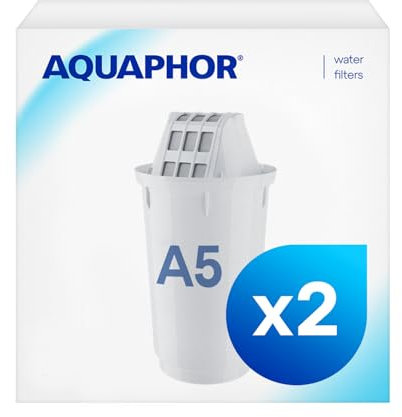 AQUAPHOR Filter Cartridge A5 2 Pack | Filters Limescale, Chlorine, Heavy Metals | 350L Clear Water | AQUALEN Technology for Better Tasting Food & Drink | Replacement Cartridge for A5 Filter Jugs