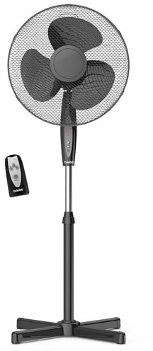 briebe FN122397 Ventilador de Pie Silencioso con Mando a Distancia, 40cm, Temporizador, Oscilante, 3 Modos Funcionamiento, 3 velocidades, Regulable Altura 125cm, Negro