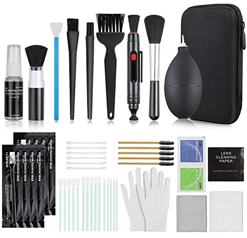 75 en 1 Kits Limpieza Cámara Reflex Profesional para Cámaras Réflex y Lente Optica Cámaras Digitales DSLR Rebel EOS,Olympus,Funda Negra Impermeable para Cámaras,Computadora,Teclado,Auriculares
