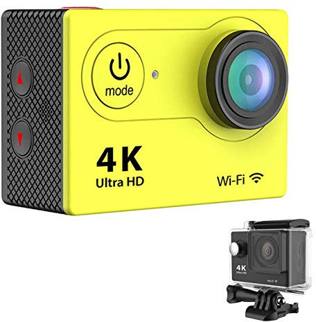 0℃ Outdoor 4K Action Camera 20MP Underwater Waterproof Camera PC Webcam Built-in WIFI and HDMI Cam Waterproof Up to 30M 2.4G Remote Control with Mounting Accessories Kit,Yellow