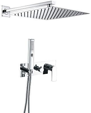 VALAZ Doccia Incasso Cromo | Miscelatore Doccia Incasso Spruzzatore Effetto Pioggia | Installazione a Parete Facile | Inossidabile, Rotondo, Spruzzatore 25 cm, Serie Miño