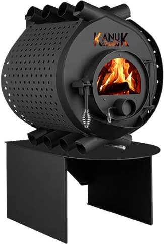 Warmluftofen Kanuk® Original 10 kW - Werkstattofen - Schwedenofen - Zulassung für Deutschland, Österreich und Schweiz - BimSchV (Seitenverkleidung Spot Schwarz, Untergestell Box)