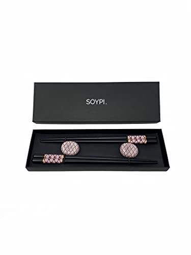 2 Paar handgemachte Sushi Essstäbchen - ESS Japanische Geschirr - Wiederverwendbare Natürliche Holz Stäbchen Schwarz und Elegant