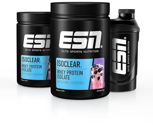 ESN ISOCLEAR Whey Isolate Protein Pulver, Blackberry, 2 x 908 g + Gratis Shaker, Proteinlimo mit fruchtig leckerem Geschmack, clear Whey - made in Germany