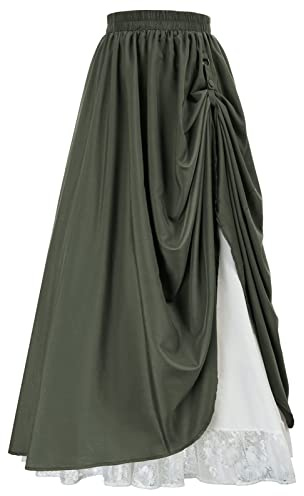 Scarlet Darkness Falda Larga Larga para Mujer, Faldas renacentistas de Doble Capa, Verde Militar, S