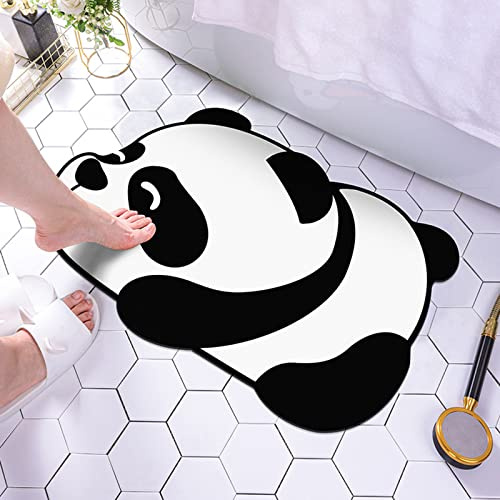 QSDGFH Rutschfeste Badematte mit Panda-Design, schnelltrocknend, saugfähig, für Badezimmer, Fußpolster mit Gummisohle, 40 x 60 cm, Schwarz-weißer Panda 3
