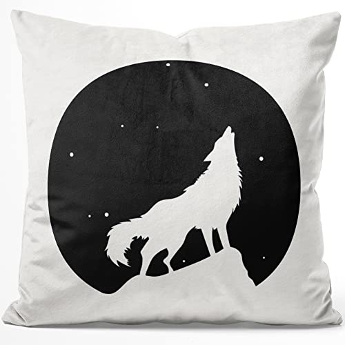 JUNIWORDS Kissen, Wolf, heulend, 40 x 40 cm, Flauschig Samtweich Weich