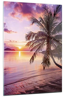 ARTTOR Moderno Quadro su Vetro 50x70 cm Verticale Paesaggi Natura - 3912 | Spiaggia Mare Palma Stampe da Parete Quadro Decorativo Piccolo Soggiorno Arte da Parete Decorazione da Parete ARTTOR