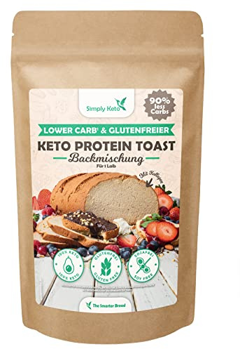 Simply Keto Lower Carb* & Keto Protein Toast Mischung - Für 1 Laib - Nur 2,5g Kohlenhydrate pro 100g - Proteinreich mit Kollagen & Whey - Glutenfrei & Kalorienarm - sojafreies Fitness Brot